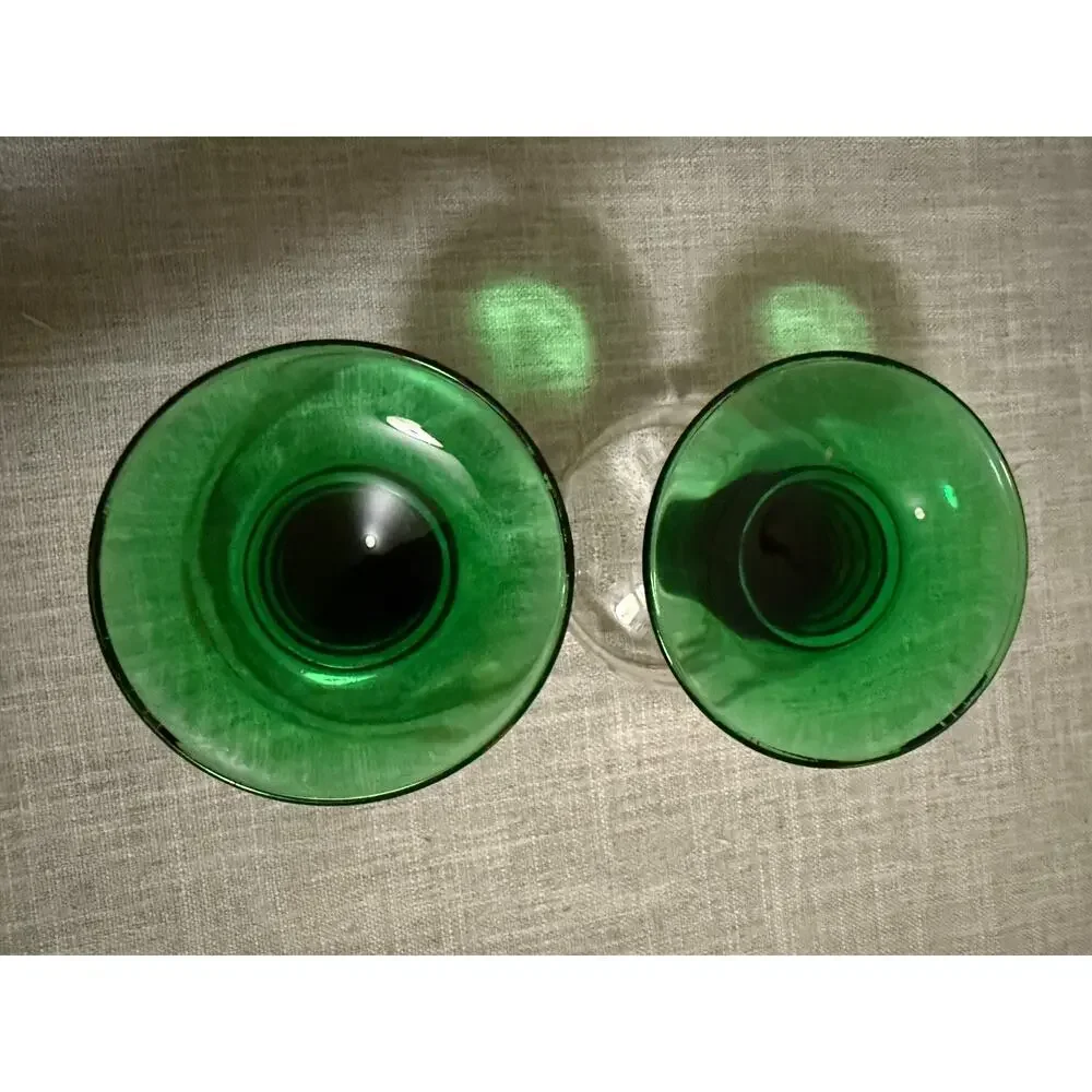 Vintage Hand-Painted Floral Goblets Green Stem Gold Rim Set of 2 – 5.5